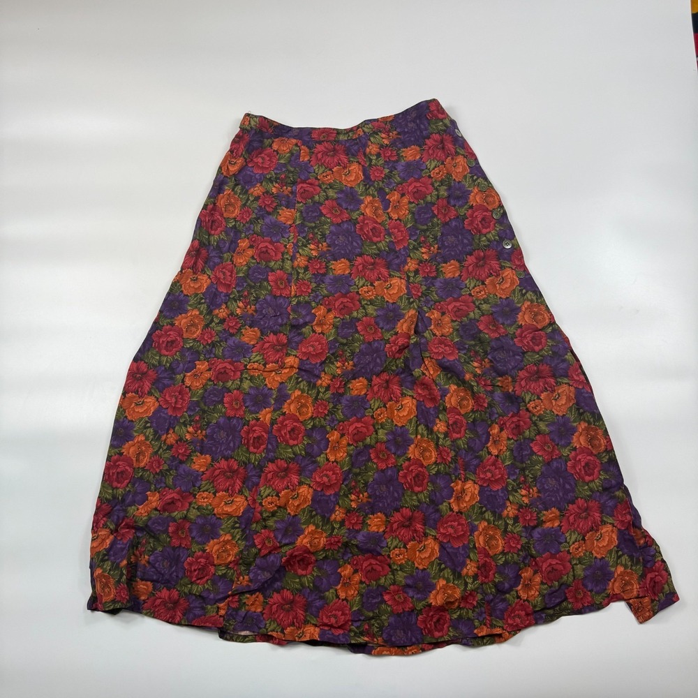 Casual Corner Long Maxi Skirt Womens 8 Multi Floral Rayon Side Button Detailed